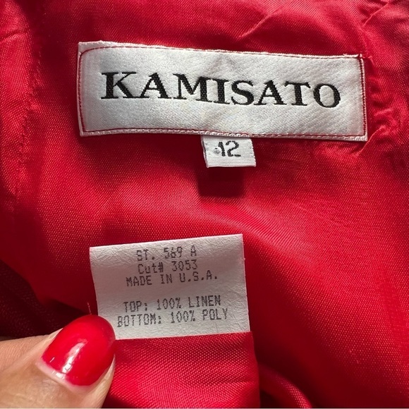 Vintage Kamisato  Geary Roark red linen maxi dress classic formal cocktail vacay - Picture 8 of 12